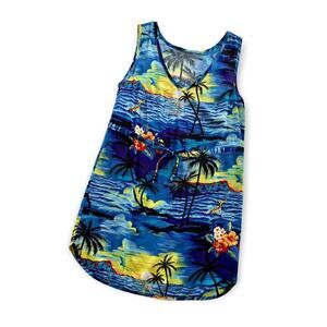 Vintage Hawaiian Tropical Print Vacation Mini Dress Swim Coverup Size Small